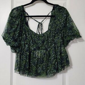 NWT - Free People Women's - XL - Penelope Top Deep Sea Combo Green